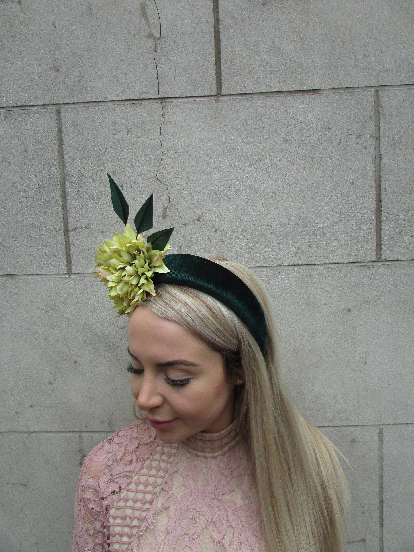 Bottle Green & Chartreuse Flower Fascinator