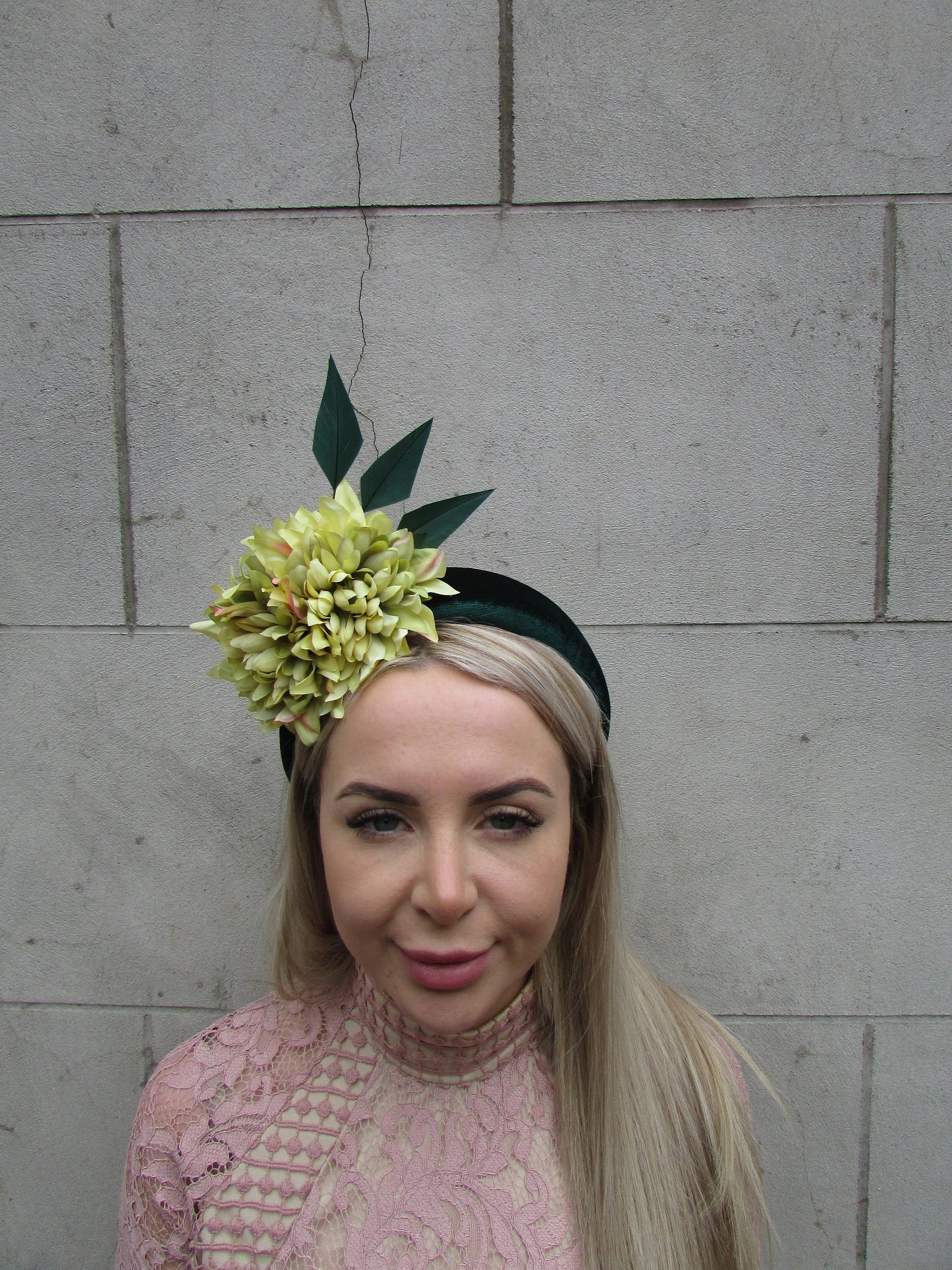 Bottle Green & Chartreuse Flower Fascinator