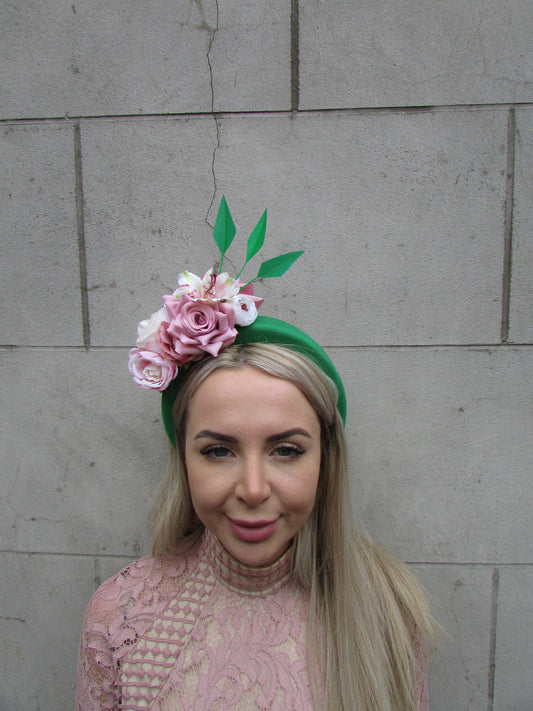 Emerald & Blush Pink Floral Fascinator