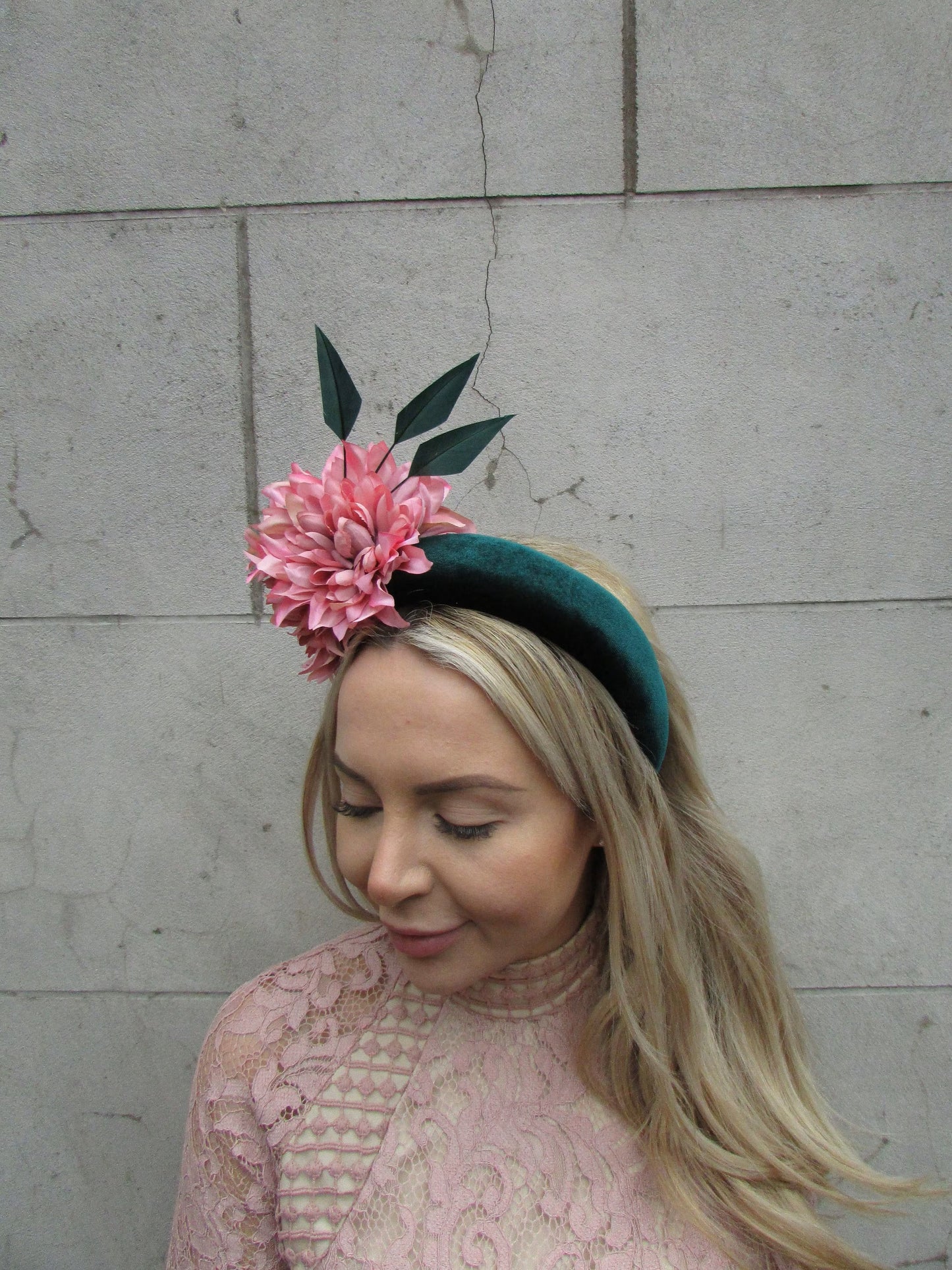 Bottle Green & Pink Flower Fascinator