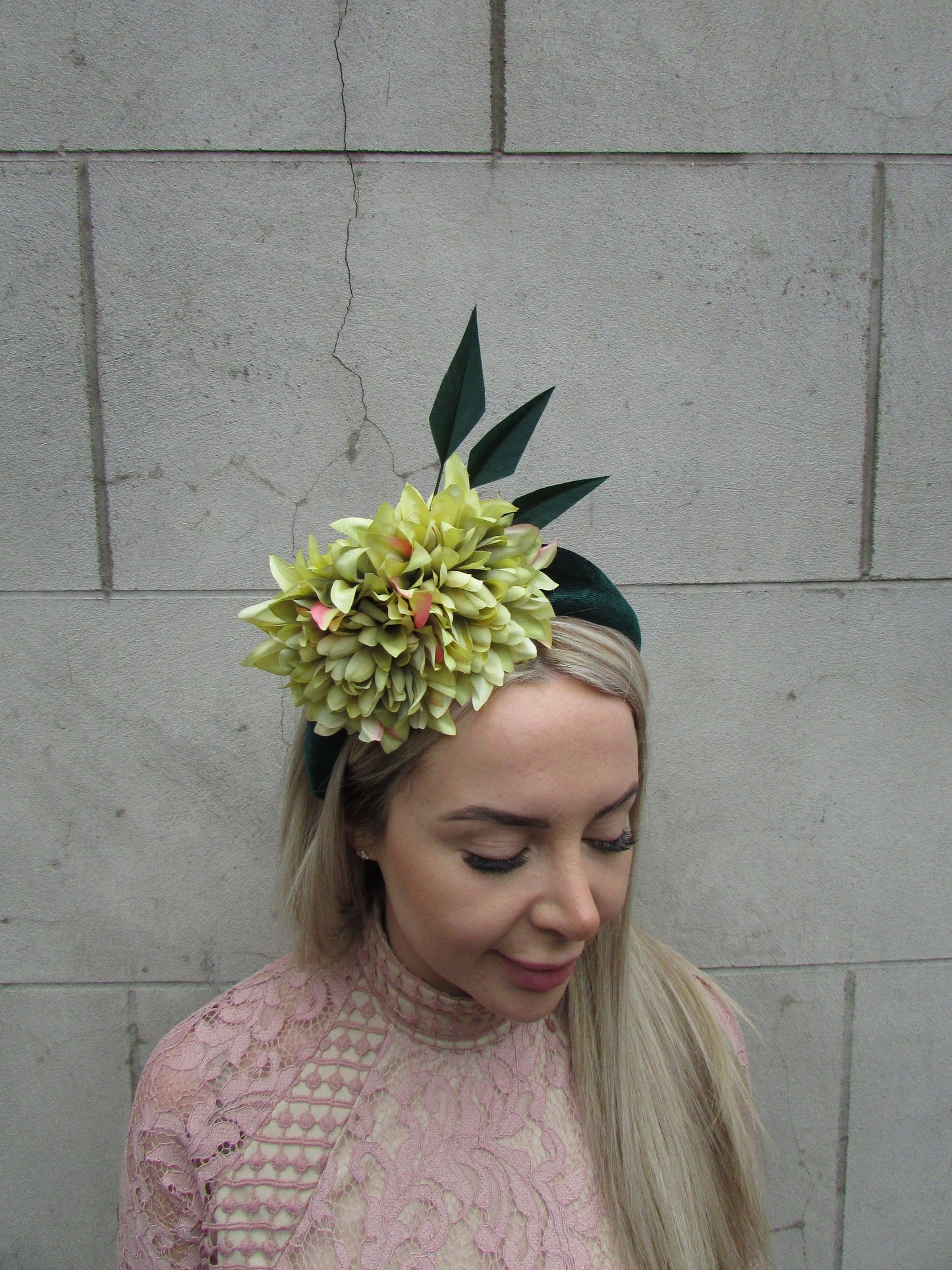 Bottle Green & Chartreuse Flower Fascinator