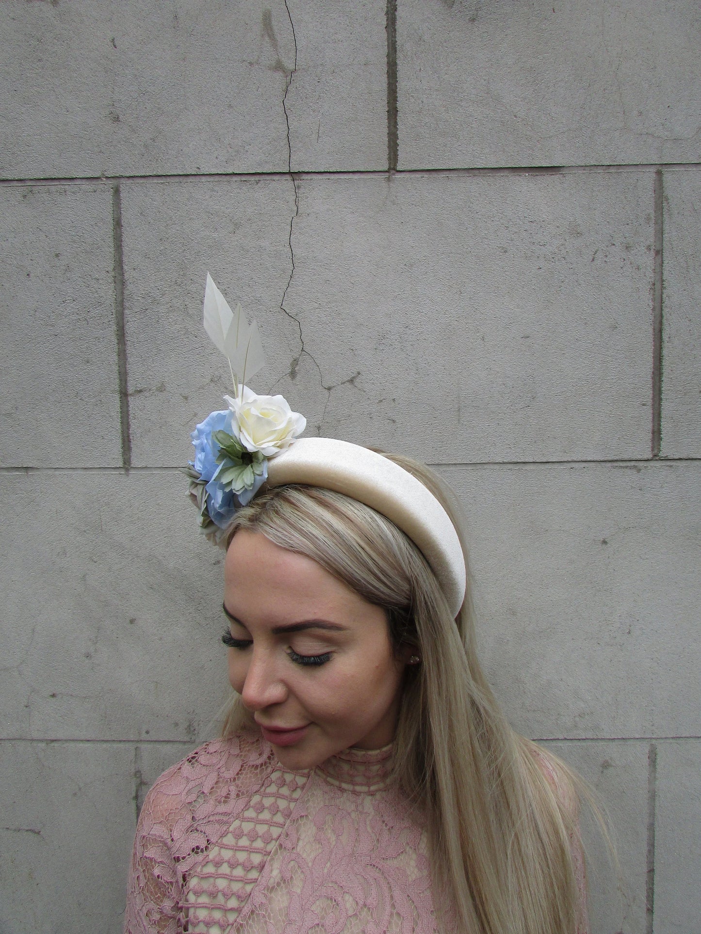 Cream Sage & Light Blue Fascinator