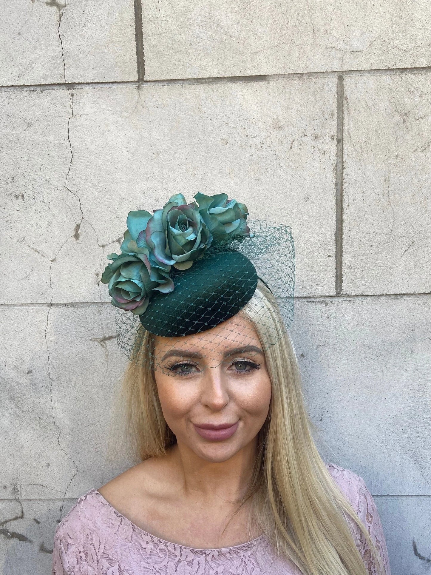 Bottle Green Veil Pillbox Hat Fascinator