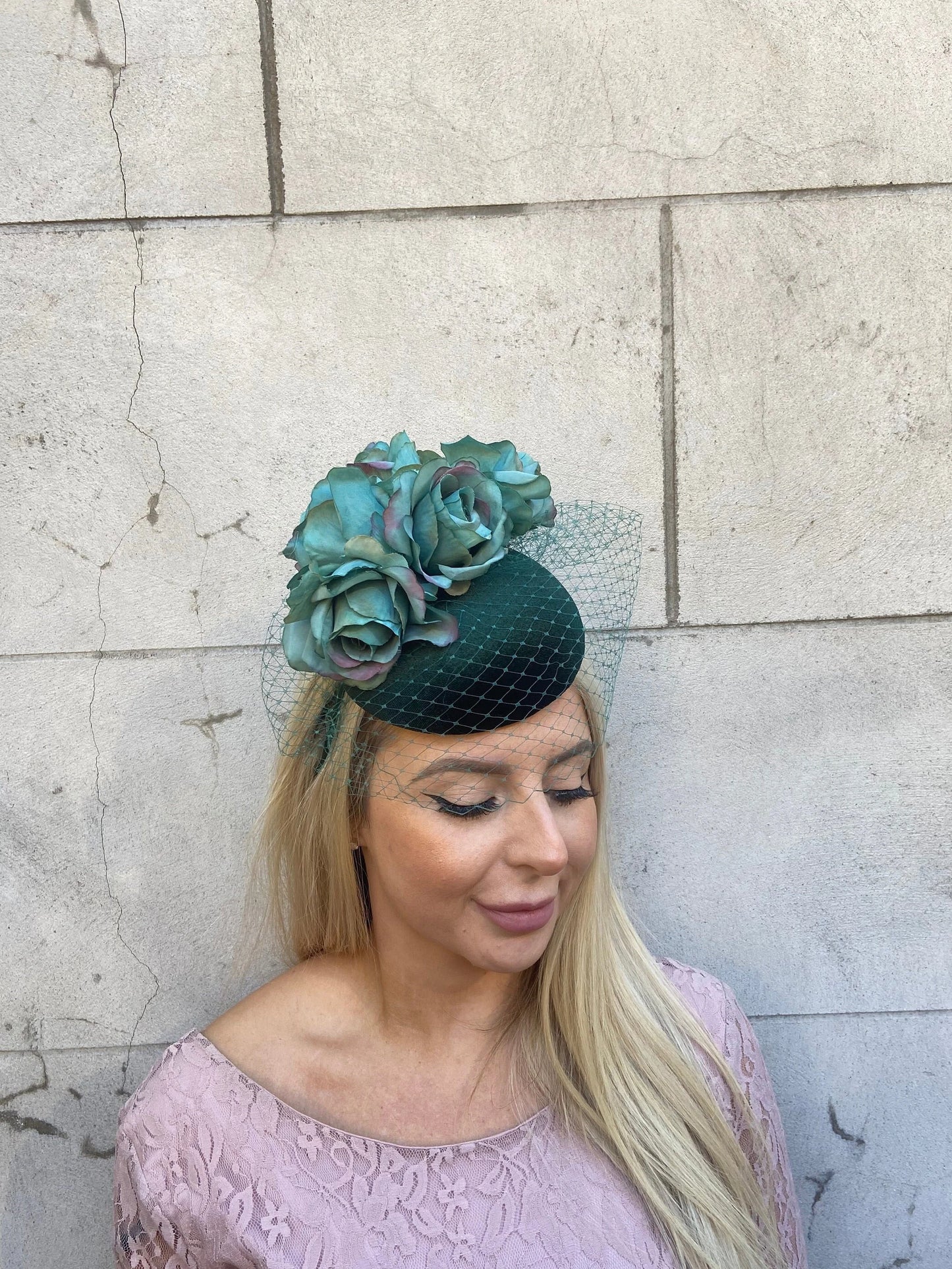 Bottle Green Veil Pillbox Hat Fascinator