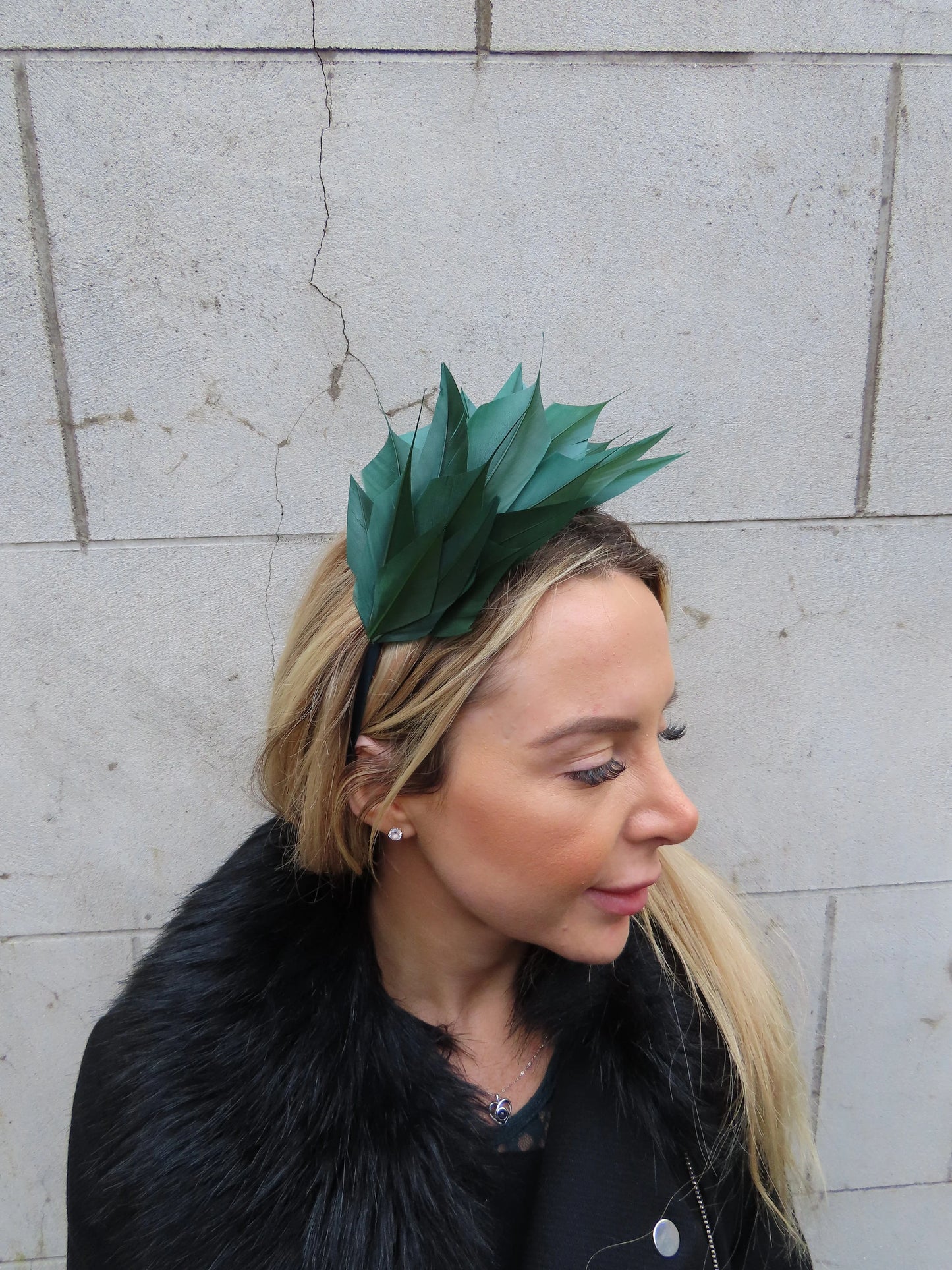 Bottle Green Feather Fascinator