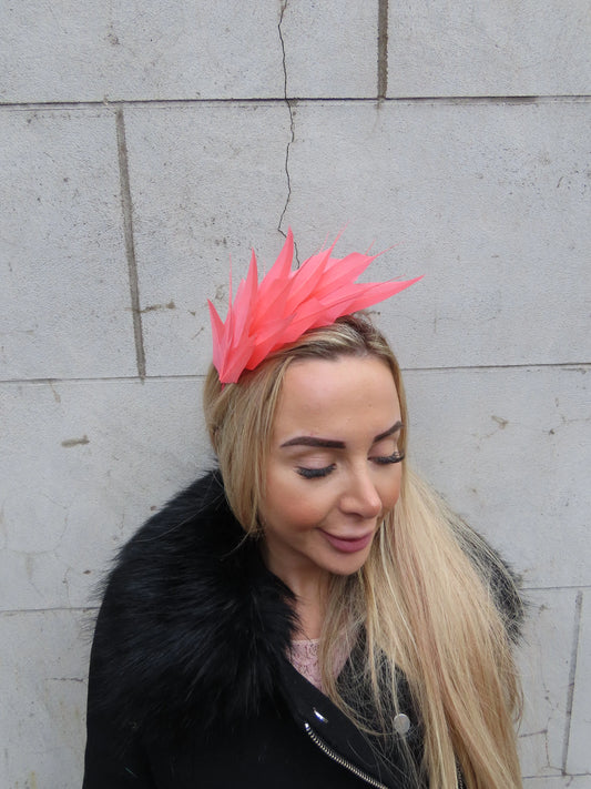 Coral Feather Fascinator