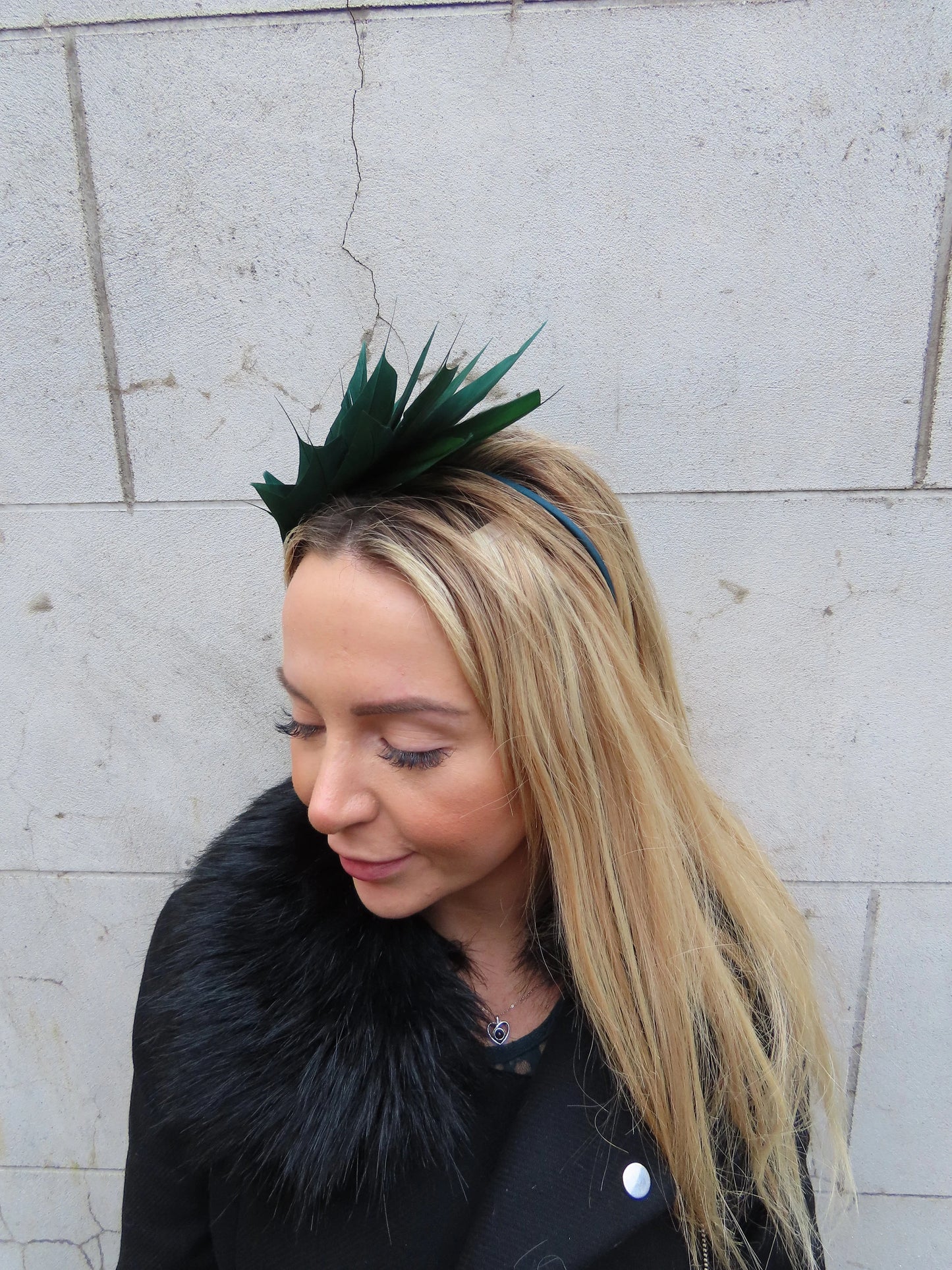 Bottle Green Feather Fascinator